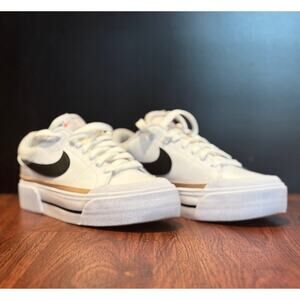 Nike Court Legacy Lift White Black Tan Tennis Shoe Sneaker Womens size 7.5